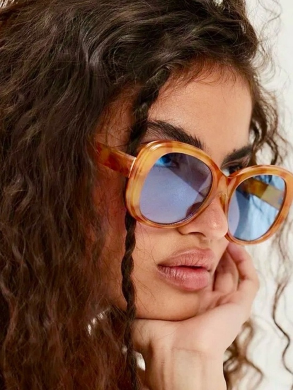 Free People Hunter Oversized Round Sunglasses blue lenses
